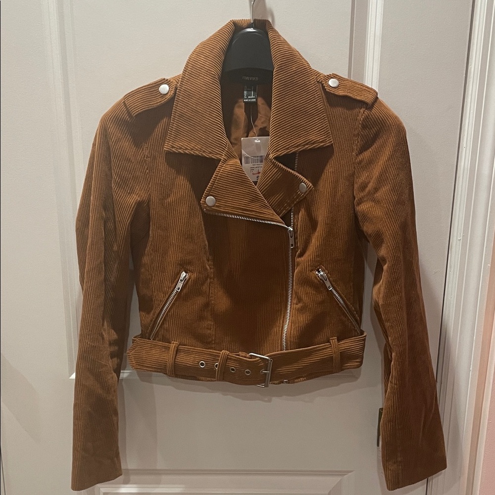 NWT Forever 21 Brown Corduroy Moto Jacket